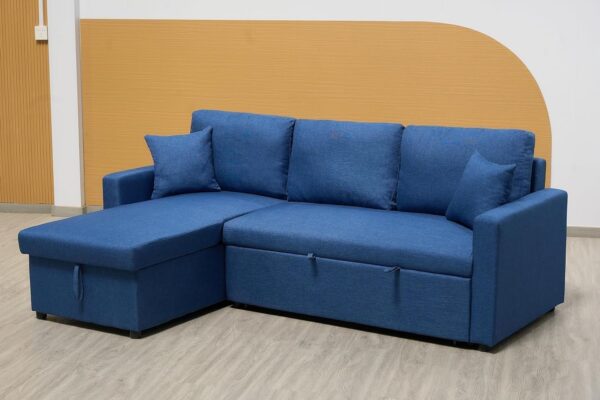 Emirates Living Sofa Cum Bed With Cushions L-Shaped | Storage Space | Convertible Living Room Furniture (Blue) - Image 5