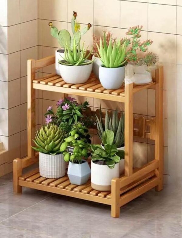 Emirates Living 2 Tier Bamboo Plant Stand Widen Flower Pot Stand Display Rack for Indoor Outdoor Garden Greenhouse Patio Natural - VI-Self-18