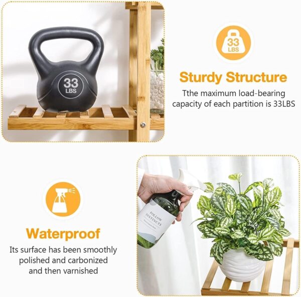 Emirates Living 2 Tier Bamboo Plant Stand Widen Flower Pot Stand Display Rack for Indoor Outdoor Garden Greenhouse Patio Natural - VI-Self-18 - Image 3