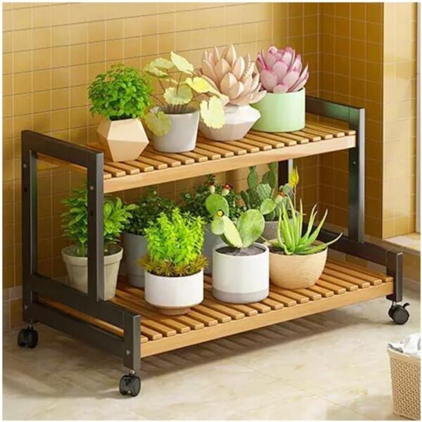 Emirates Living 2 Tier Bamboo Plant Stand Widen Flower Pot Stand Display Rack for Indoor Outdoor Garden Greenhouse Patio Natural
