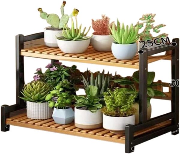 Emirates Living 2 Tier Bamboo Plant Stand Widen Flower Pot Stand Display Rack for Indoor Outdoor Garden Greenhouse Patio Natural - Image 2