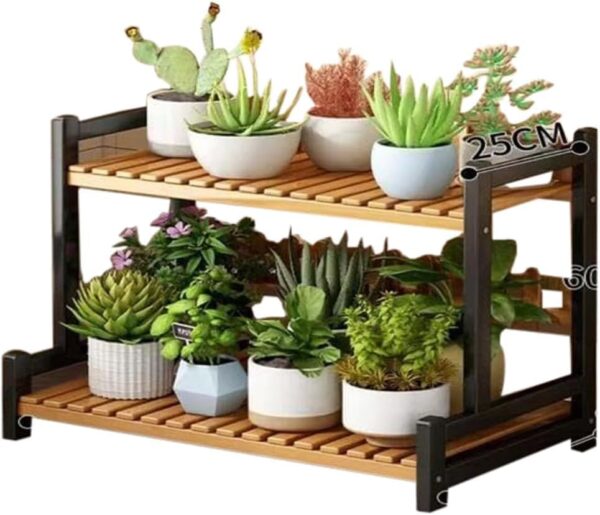 Emirates Living 2 Tier Bamboo Plant Stand Widen Flower Pot Stand Display Rack for Indoor Outdoor Garden Greenhouse Patio Natural - VI-Self-20