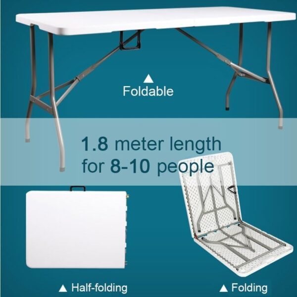 EMIRATES LIVING 1.8M 6Ft Foldable Lightweight Table, Durable Outdoor And Indoor Portable Table, Colour White - Image 6