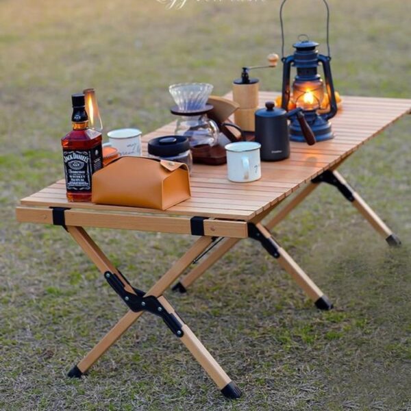 EMIRATES LIVING Portable Folding Roll-Up Wood Picnic Table: Ideal for Outdoor Camping, Beach BBQs, Fishing, and Backyard Gatherings