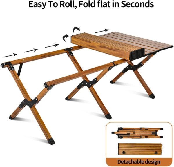 EMIRATES LIVING Portable Folding Roll-Up Wood Picnic Table: Ideal for Outdoor Camping, Beach BBQs, Fishing, and Backyard Gatherings - Image 3