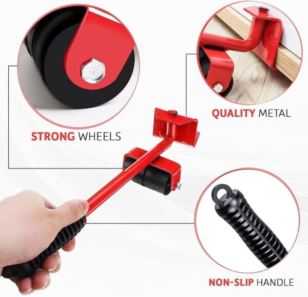 Emirates Living Furniture Lifter with 4 Pack Moving Sliders, Heavy Duty Transport Shifter Saving Crowbar Hand Tool Set for Sofas, Desks, and Refrigerators - Image 4