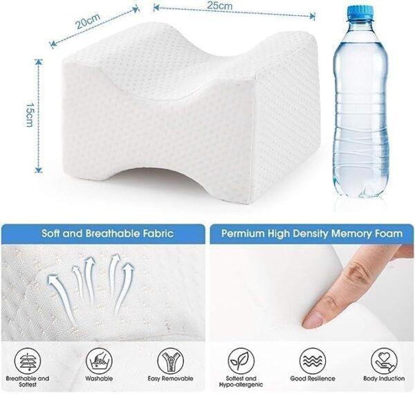 Emirates Living Knee Pillow for Side Sleepers Orthopedic Wedge Contour Leg Pillows Memory Foam for Back Hip Leg Joint Pain with Removable Washable Cover (White) - Image 3