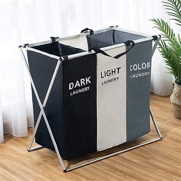 Emirates Living Large Laundry Basket Bags Foldable,3-Section Laundry Hamper Portable Dirty Clothes Bag Sorter - Image 2