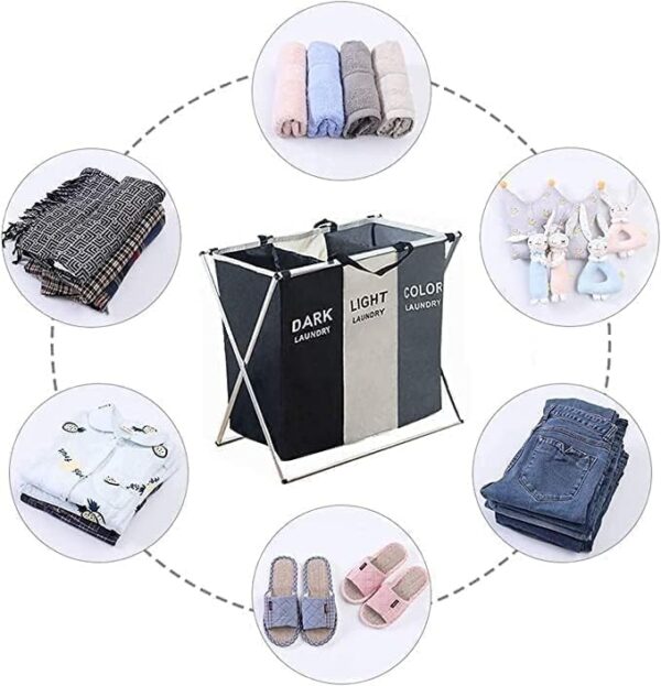 Emirates Living Large Laundry Basket Bags Foldable,3-Section Laundry Hamper Portable Dirty Clothes Bag Sorter - Image 7