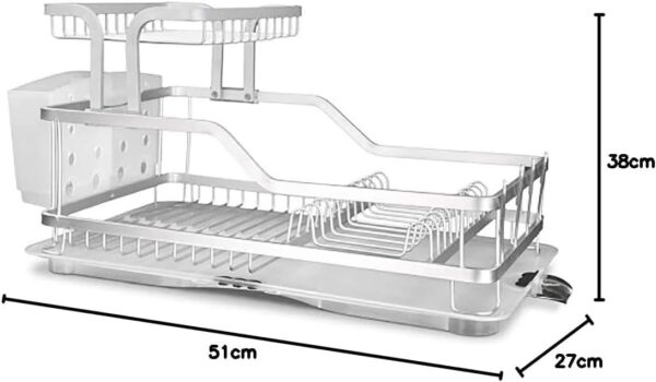 EVERY NIGHT Dish Drying Rack, 2 Tier Dish Racks Drainboard Set for Kitchen Counter with Swivel Spout, Rustproof Aluminum Dish Drainer Compatible with Utensil Holder, Cup Holder - Image 2