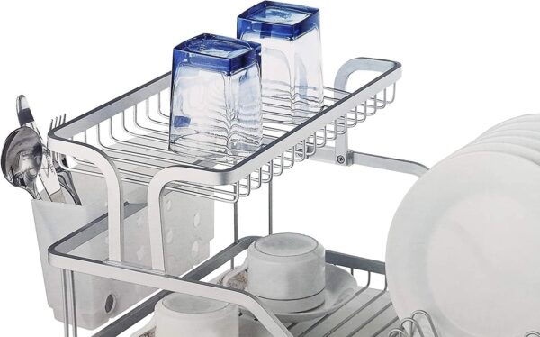 EVERY NIGHT Dish Drying Rack, 2 Tier Dish Racks Drainboard Set for Kitchen Counter with Swivel Spout, Rustproof Aluminum Dish Drainer Compatible with Utensil Holder, Cup Holder - Image 3