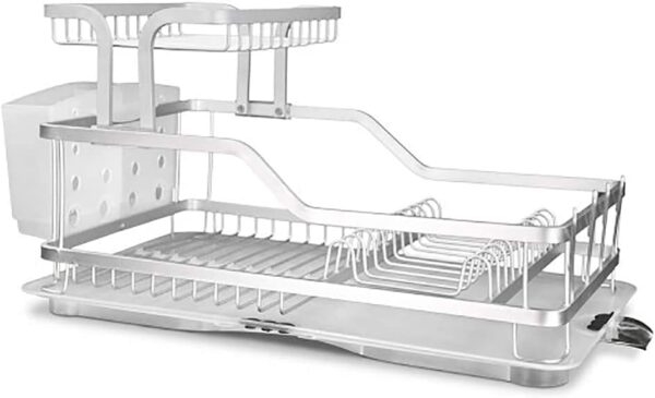 EVERY NIGHT Dish Drying Rack, 2 Tier Dish Racks Drainboard Set for Kitchen Counter with Swivel Spout, Rustproof Aluminum Dish Drainer Compatible with Utensil Holder, Cup Holder - Image 5
