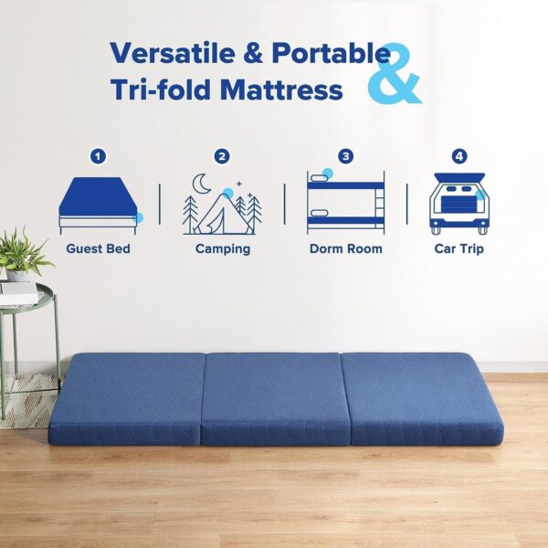 Emirates Living Tri-Folding Foam Mattress, 4" Single Size, Play Mat, Foldable Bed, Guest Beds, Portable Bed - Image 3