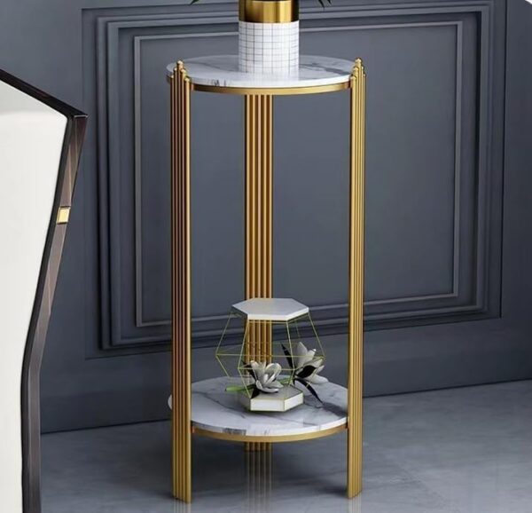 Emirates Living 2 Tier Round Coffee Table, with Metal Frame, Marbling Storage End Side Table, for Nightstand, Bedroom,Platinum+gold (32 * 32 * 100) - Image 3