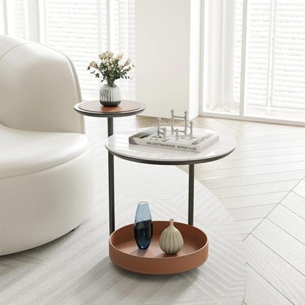 Emirates Living End Table 3 Tiers coffe table Sofa Side Table - Wood Nightstand with Storage Shelf - Modern Plant Stand in Living Room - Image 2