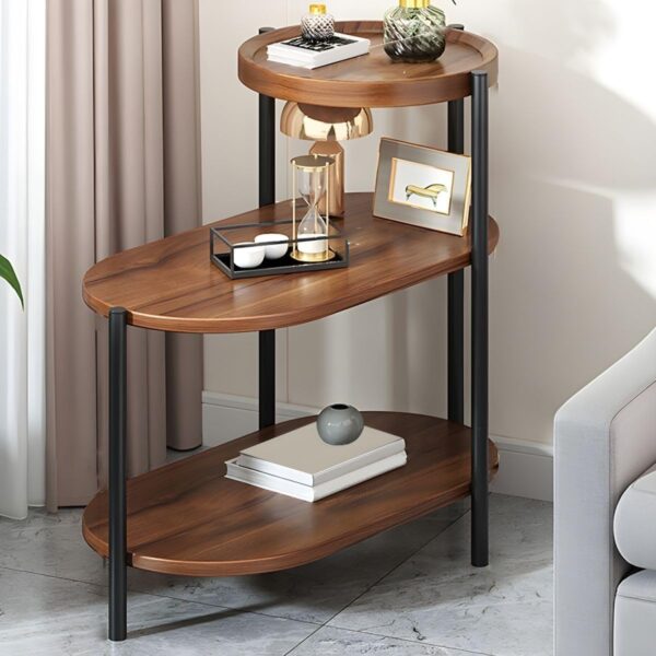 Emirates Living End Table 3 Tiers coffe table Sofa Side Table - Wood Nightstand with Storage Shelf - Modern Plant Stand in Living Room Bedroom Balcony Small Space,Walnut+Black