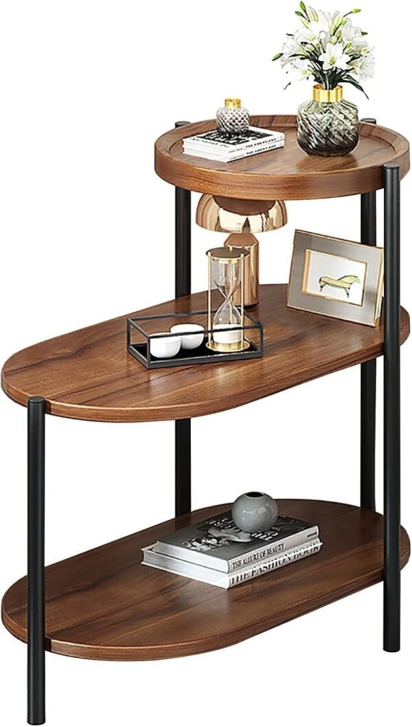Emirates Living End Table 3 Tiers coffe table Sofa Side Table - Wood Nightstand with Storage Shelf - Modern Plant Stand in Living Room Bedroom Balcony Small Space,Walnut+Black - Image 2