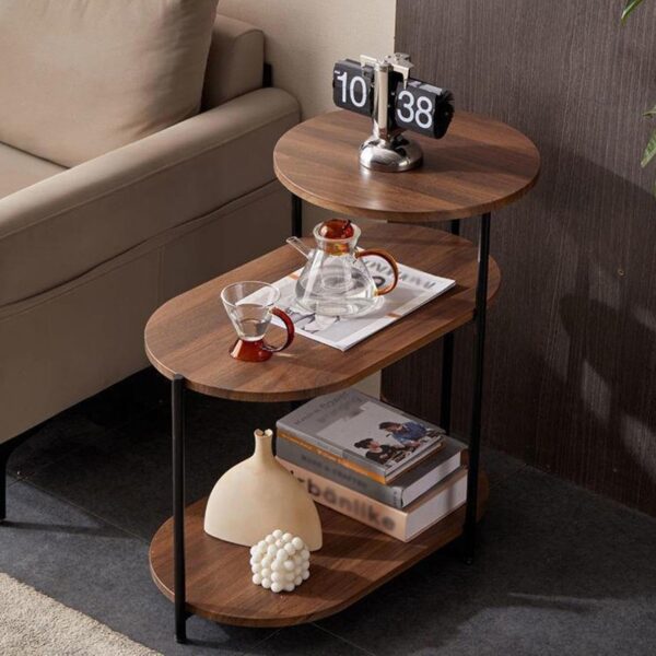 Emirates Living End Table 3 Tiers coffe table Sofa Side Table - Wood Nightstand with Storage Shelf - Modern Plant Stand in Living Room Bedroom Balcony Small Space,Walnut+Black - Image 3