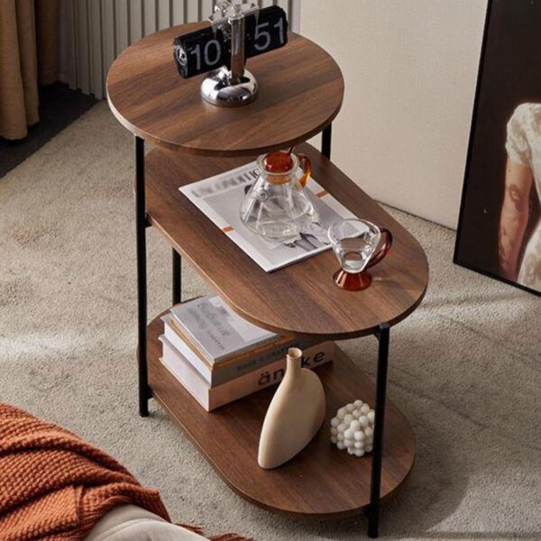 Emirates Living End Table 3 Tiers coffe table Sofa Side Table - Wood Nightstand with Storage Shelf - Modern Plant Stand in Living Room Bedroom Balcony Small Space,Walnut+Black - Image 4