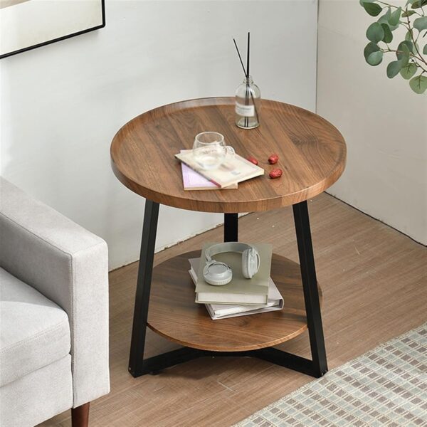 Emirates Living Modern Light Luxury Style Round Double-Layer Walnut Coffee Table, Suitable for Home Living Room Decoration - Image 2