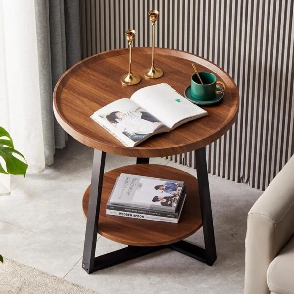 Emirates Living Modern Light Luxury Style Round Double-Layer Walnut Coffee Table, Suitable for Home Living Room Decoration - Image 9