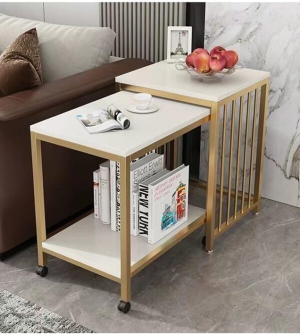 Emirates Living Set of 2 Nesting Coffee Table With Metal Frame Coffee/Side/Center Tables Living Room, Modern Cube End Tables Living Room Accent Storage Shelf