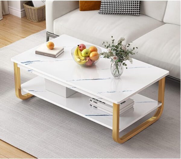 Emirates Living Small household size of the coffee table simple modern coffee table living room home light luxury creative square coffee table (White Marble + Gold)