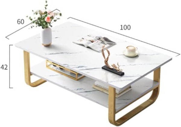 Emirates Living Small household size of the coffee table simple modern coffee table living room home light luxury creative square coffee table (White Marble + Gold) - Image 2