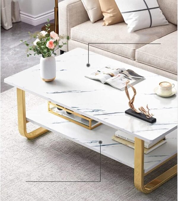 Emirates Living Small household size of the coffee table simple modern coffee table living room home light luxury creative square coffee table (White Marble + Gold) - Image 3