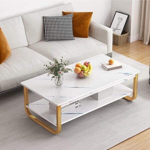 Emirates Living Small household size of the coffee table simple modern coffee table living room home light luxury creative square coffee table (White Marble + Gold) - Image 4