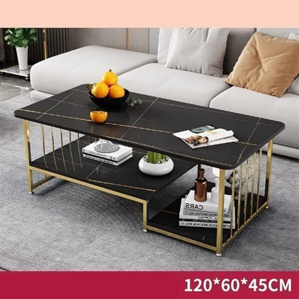 Emirates Living Coffee Table with Storage, Rectangular Sofa Tables Open Shelf for Living Room, Center Marble Finish and Metal Frame Dining Home Office (Black Marble + Gold) - Image 3