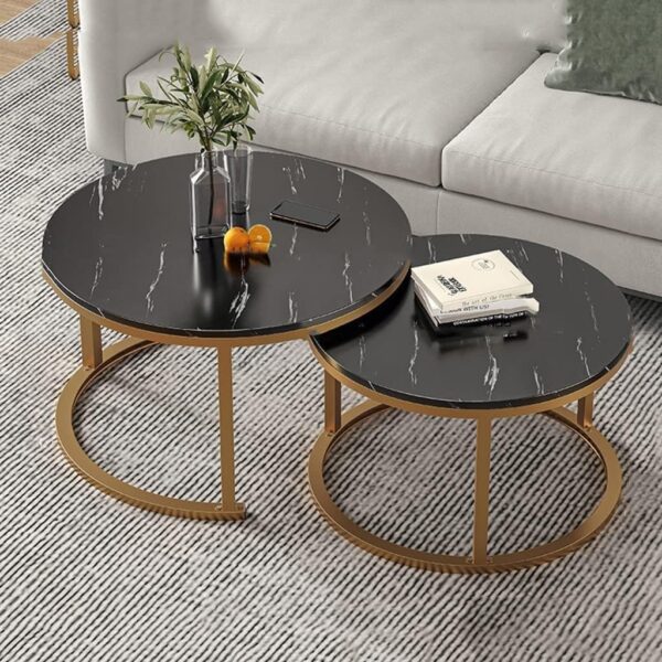 Emirates Living End Table, Table for Living Room Modern Round Faux Marble Nesting Modern Living Accent Side Coffee Sofa Center Table (Black & Gold)