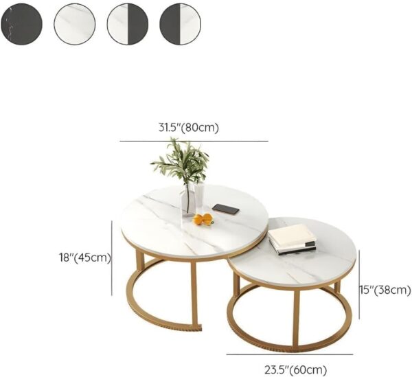 Emirates Living End Table, Table for Living Room Modern Round Faux Marble Nesting Modern Living Accent Side Coffee Sofa Center Table (Black & Gold) - Image 5