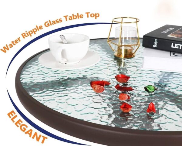 Emirates Living Stylish Round Patio Table with Tempered Glass Top and Durable Metal Frame (BROWN) - Image 6