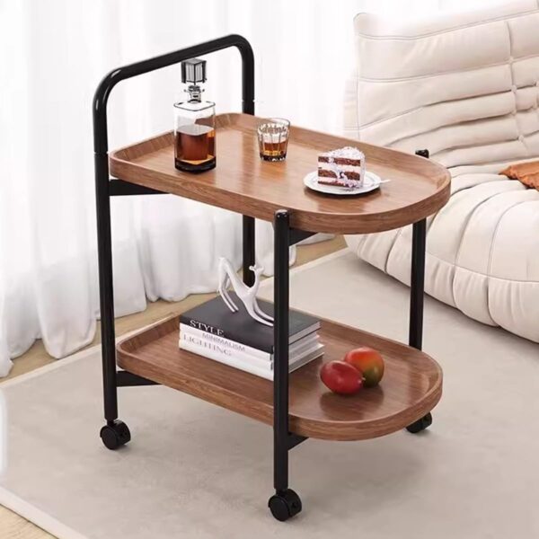 Emirates Living 2-Tier Storage Trolley Cart Removable Side Table with Wheels Multifunctional Storage Organizer for Kitchen Bathroom Living Room Laundry,Utility Rolling Carts (Walnut)