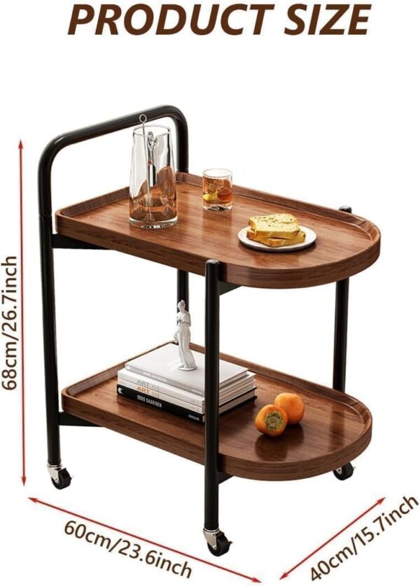 Emirates Living 2-Tier Storage Trolley Cart Removable Side Table with Wheels Multifunctional Storage Organizer for Kitchen Bathroom Living Room Laundry,Utility Rolling Carts (Walnut) - Image 2