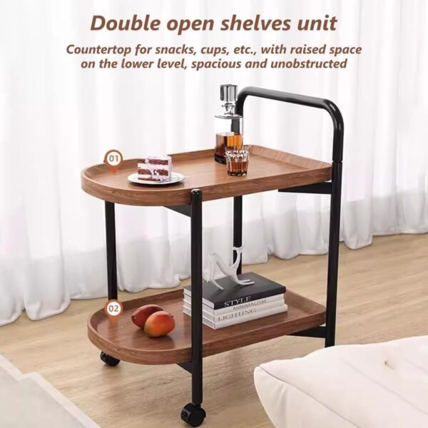 Emirates Living 2-Tier Storage Trolley Cart Removable Side Table with Wheels Multifunctional Storage Organizer for Kitchen Bathroom Living Room Laundry,Utility Rolling Carts (Walnut) - Image 3