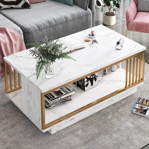 Emirates Living Durable Coffee Tables Marble Effect End Table Side Table Living Room Guest Reception Room Table Coffee Table, White Faux Marble Coffee Table for Living Room, Modern Center Table - Image 2