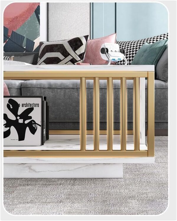 Emirates Living Durable Coffee Tables Marble Effect End Table Side Table Living Room Guest Reception Room Table Coffee Table, White Faux Marble Coffee Table for Living Room, Modern Center Table - Image 4