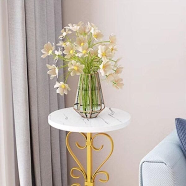 Emirates Living Elegant Round Pedestal Plant Table, 60cm Height, Wood Top, Gold/White Texture, 1 Tier, 12"L x 12"W x 24"H, Indoor Living Room Corner Metal Plant Stand - Image 5