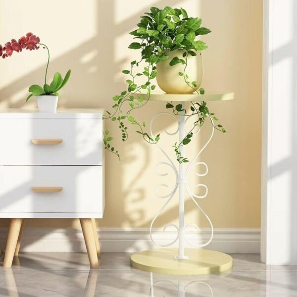 Emirates Living Elegant Round Pedestal Plant Table, 60cm Height, Wood Top, Gold/White Texture, 1 Tier, 12"L x 12"W x 24"H, Indoor Living Room Corner Metal Plant Stand - Image 6