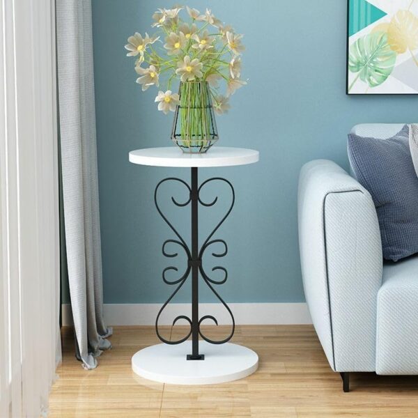 Emirates Living Elegant Round Pedestal Plant Table, 60cm Height, Wood Top, Gold/White Texture, 1 Tier, 12"L x 12"W x 24"H, Indoor Living Room Corner Metal Plant Stand - Image 8
