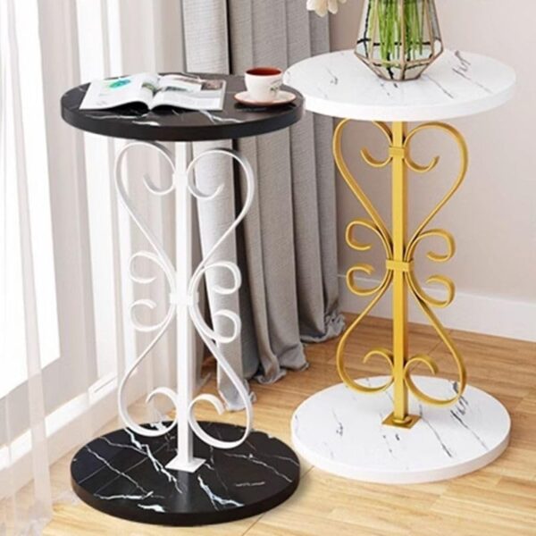 Emirates Living Elegant Round Pedestal Plant Table, 60cm Height, Wood Top, Gold/White Texture, 1 Tier, 12"L x 12"W x 24"H, Indoor Living Room Corner Metal Plant Stand - Image 9