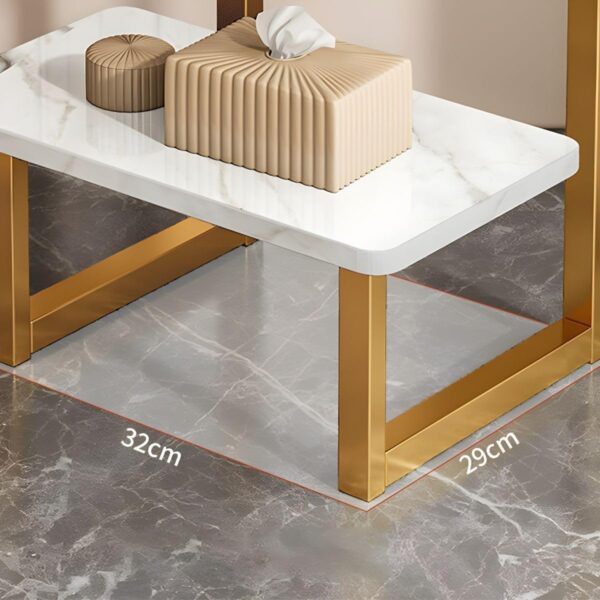 Emirates Living Room Small Side Table Sofa Side Table Living Room Sofa Side Cabinet Side Bedroom Small Coffee Table Modern Round Coffee Table with Metal Frame and Shelves (White/Gold) - Image 3