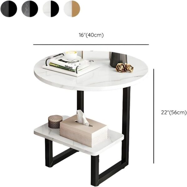 Emirates Living Room Small Side Table Sofa Side Table Living Room Sofa Side Cabinet Side Bedroom Small Coffee Table Modern Round Coffee Table with Metal Frame and Shelves (White/Gold) - Image 6