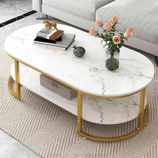 Emirates Living Room Coffee Table Decoration Accessories Luxury Writing Table White Modern Design Muebles Living Room Furniture (White + Gold, L100 * W60 * H45)
