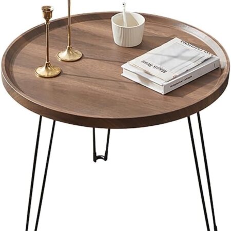 Emirates Living Round Foyer Table, Folding Desk Without Shaking Blister Desktop, Creative Round Coffee Table for Small Space Eating, Dinner Folding Side Desk with Metal Frame, Riginal Wood