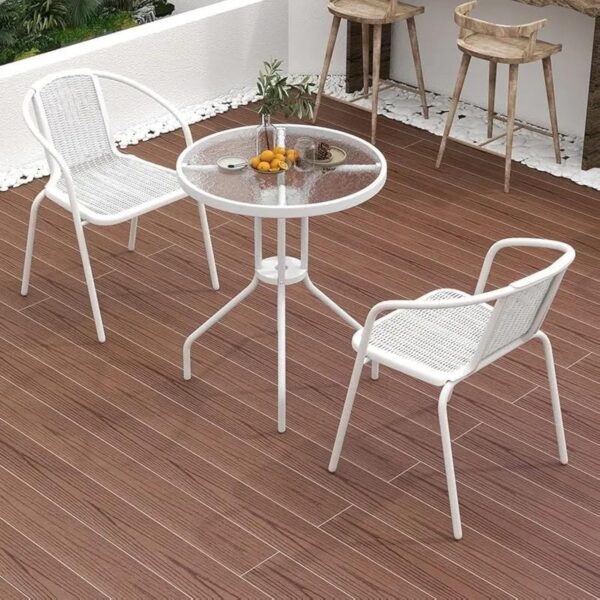 Emirates Living Garden Dining Set 3 Piece Outdoor Furniture Patio Dining Table and Chair Balcony Dinner Table Dinner Chair Poly Rattan Anthracite (White)