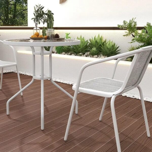 Emirates Living Garden Dining Set 3 Piece Outdoor Furniture Patio Dining Table and Chair Balcony Dinner Table Dinner Chair Poly Rattan Anthracite (White) - Image 4