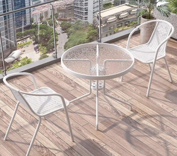 Emirates Living Garden Dining Set 3 Piece Outdoor Furniture Patio Dining Table and Chair Balcony Dinner Table Dinner Chair Poly Rattan Anthracite (White) - Image 6